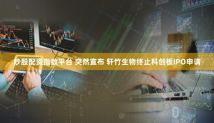 炒股配资指数平台 突然宣布 轩竹生物终止科创板IPO申请
